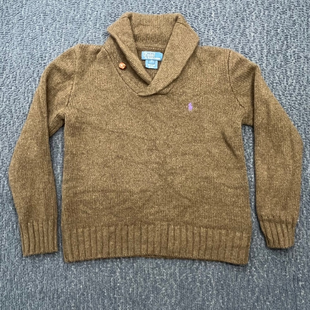 Polo Ralph Lauren Kids Brown Wool Cashmere Shawl Collar Knit Sweater Size 7‎